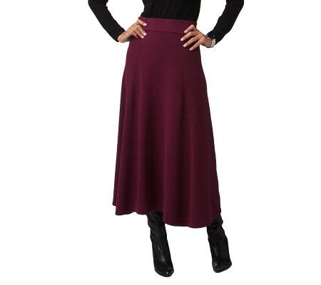 Motto Sweater Knit Mid-calf A-Line Skirt w/Panel Detail - A218852