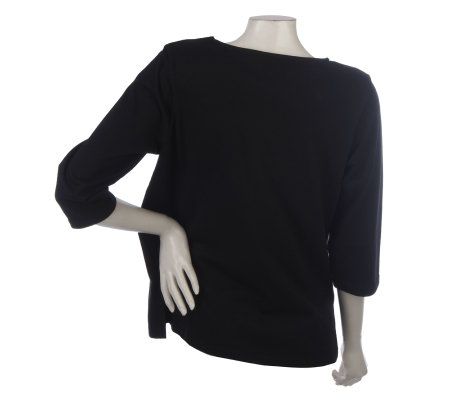 Bob Mackies Novelty Embroidered 3/4 Sleeve Jewel Neck Top
