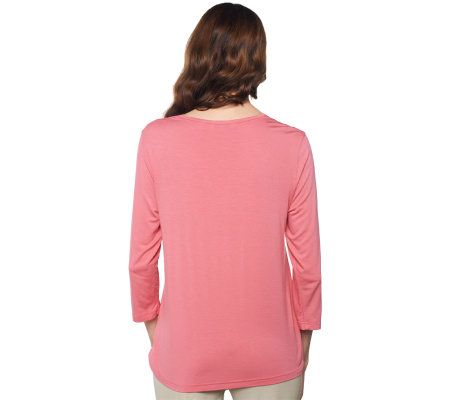 Liz Claiborne New York 3/4 Sleeve V-neck Pleated Knit Top