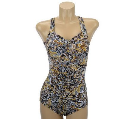 Fit 4 U Ds & Es Whimsical Paisl Shirred Tank Swimsuit - A220852