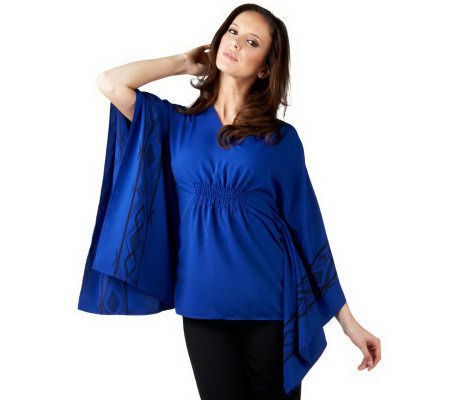 Belle Gray by Lisa Rinna Smocked Waist Tunic with Placed Print - A222252