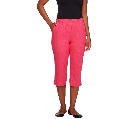 Denim & Co. Classic Waist Pull on Stretch Color Denim Capri Pants - A223052