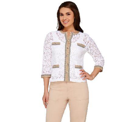 Linea by Louis DellOlio Lace Jacket with Trim Detail - A223652
