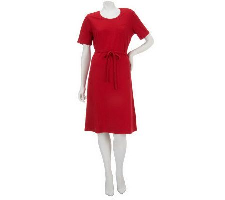 Denim & Co. Short Sleeve T-Shirt Dress w/Front Pocket & Self Tie Belt - A224652
