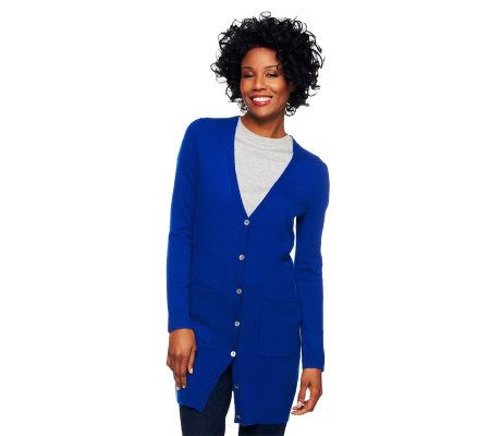 Isaac Mizrahi Live! 2-Ply Cashmere Boyfriend Cardigan - A225552