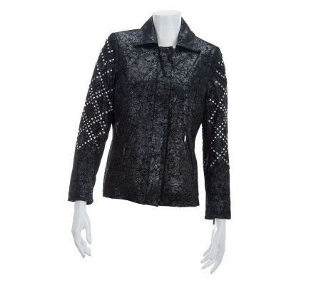 Bradley by Bradley Bayou Metallic Suede Jacket with Rhinestone Trim - A228152