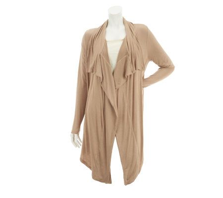 LOGO by Lori Goldstein Drape Front Cardigan with Pockets - A229752