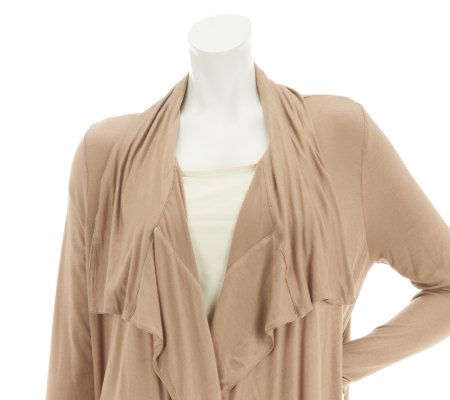 LOGO by Lori Goldstein Drape Front Cardigan with Pockets