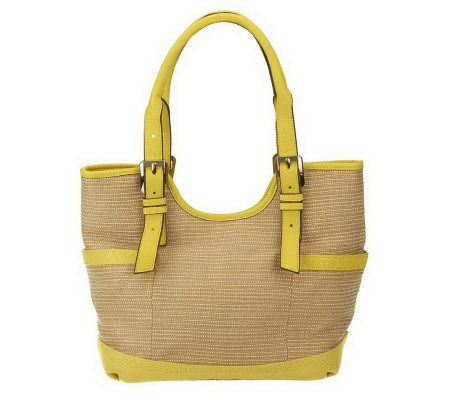 B. Makowsky Straw Tote with Glove Leather Trim & Buckle Accents - A230952