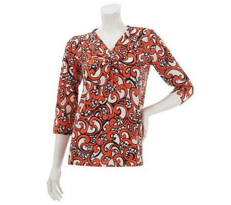 Susan Graver Printed Liquid Knit Top with Crossover Neckline - A231252