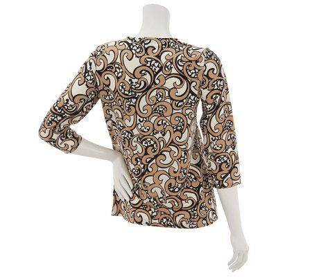 Susan Graver Printed Liquid Knit Top with Crossover Neckline