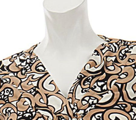 Susan Graver Printed Liquid Knit Top with Crossover Neckline