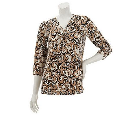 Susan Graver Printed Liquid Knit Top with Crossover Neckline - A231252