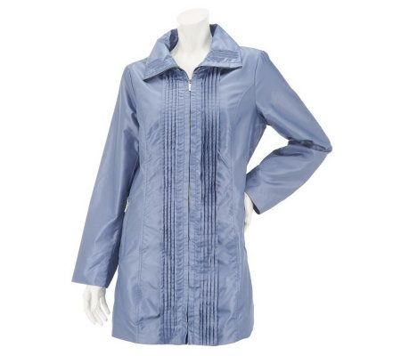 Dennis Basso Iridescent Water Resistant Pleated Jacket w/ Hidden Hood - A231852