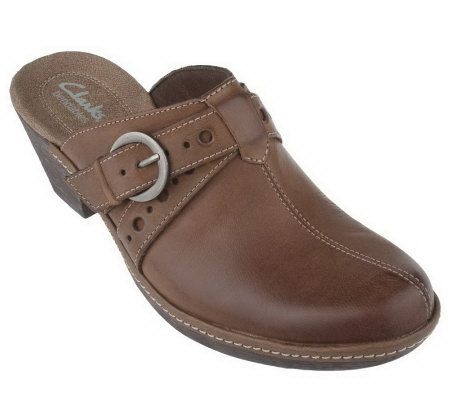 Clarks Bendables Fresia Shells Leather Clogs & Buckle Detail - A211153