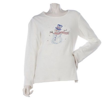 Quacker Factory Snowman Americana_Long Sleeve T-Shirt - A218453