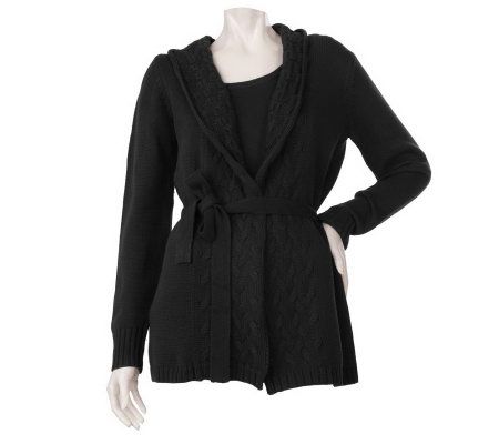 Motto Open Front Cable Cardigan with Shell and Self Belt - A218853
