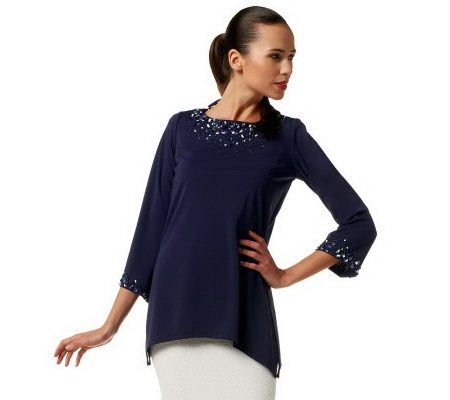 Mark of Style by Mark Zunino Embellished Tunic with Uneven Hem - A222353