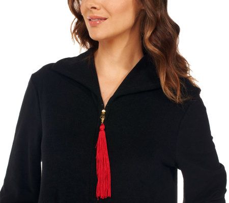 Joan Rivers Regular Length Color Block Terry Lounger w/ Zip Front