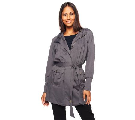 Jennifer Hudson Collection Hooded Jacket with Pintuck Detail - A227353