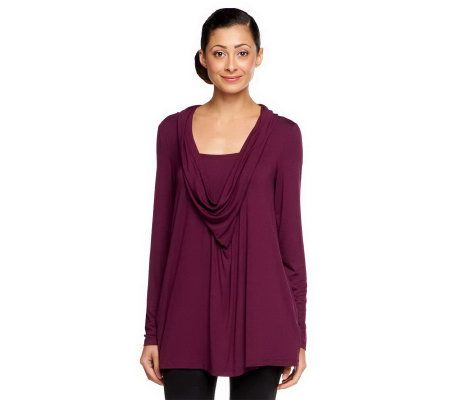 LOGO by Lori Goldstein Long Sleeve Cowl Neck Knit Top - A228553