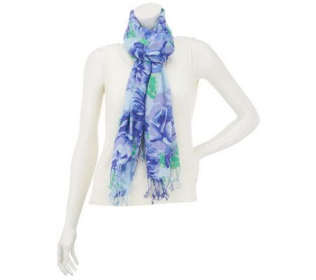 Isaac Mizrahi Live! Floral Print Scarf with Fringe - A231853