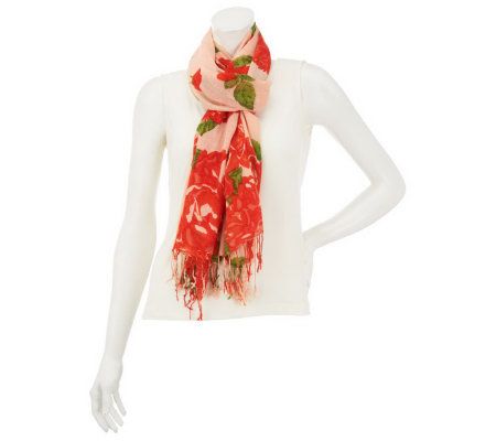 Isaac Mizrahi Live! Floral Print Scarf with Fringe - A231853