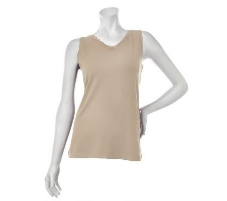 Susan Graver Lace V-Neck Butterknit Sleeveless Top - A231953