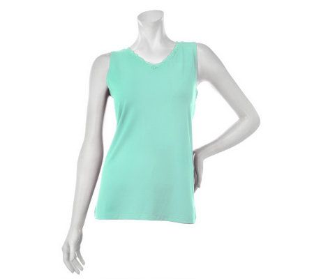 Susan Graver Lace V-Neck Butterknit Sleeveless Top - A231953