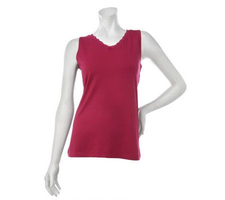 Susan Graver Lace V-Neck Butterknit Sleeveless Top - A231953