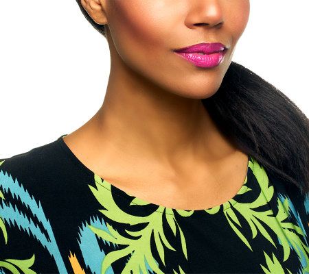 Bob Mackies Balinese Ikat Printed Maxi Dress w/ Side Slit