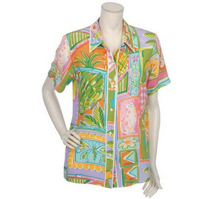 Bob Mackies Tropical Daze Silk Camp Shirt - A49653