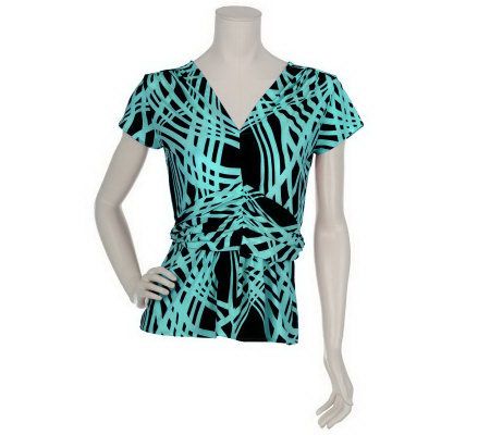 M by Marc Bouwer Geometric Print Knit Top with Wrap Belt - A10054