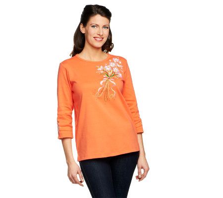 Quacker Factory 3/4 Sleeve Daisy Bouquet T-shirt - A199954