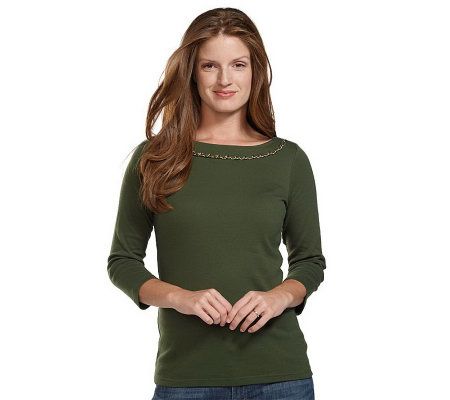 Liz Claiborne New York Boatneck T-Shirt with Chain Detail - A203354