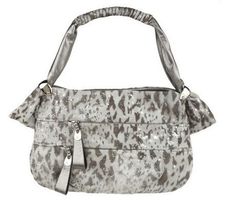 B. Makowsky Lizard Embossed Leather Hobo with Zipper Pockets - A212854