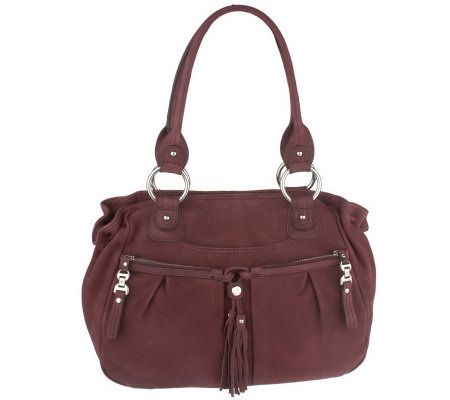 B.Makowsky Nubuck Leather Snap Top Pocket Tote w/Tassel Detail - A216754