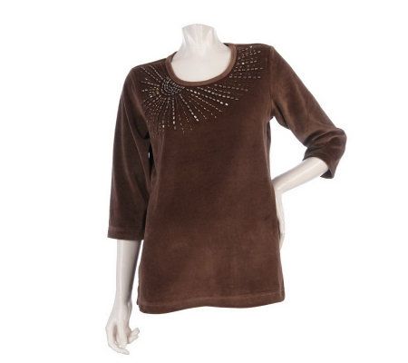 Quacker Factory 3/4 Sleeve Copper Burst Velour Top - A217154