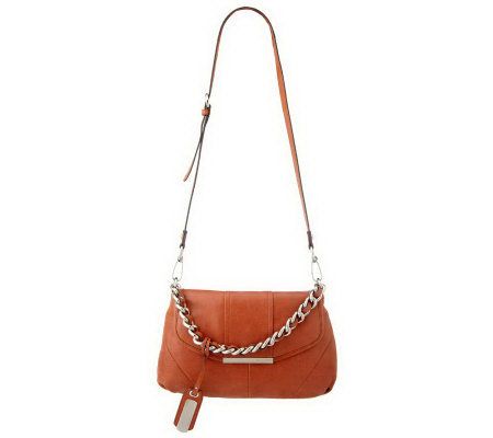 B.Makowsky Vintage Leather East/West Flap Shoulder Bag w/Chain - A219154