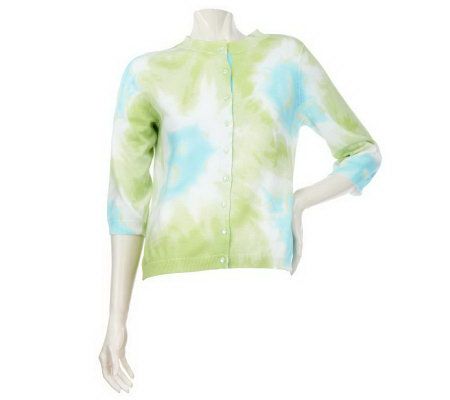 Linea by Louis DellOlio 3/4 Sleeve Tie Dye Print Cardigan