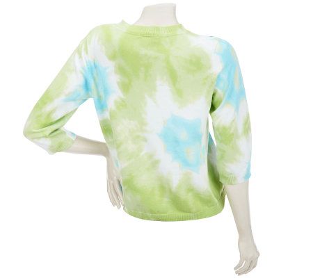 Linea by Louis DellOlio 3/4 Sleeve Tie Dye Print Cardigan