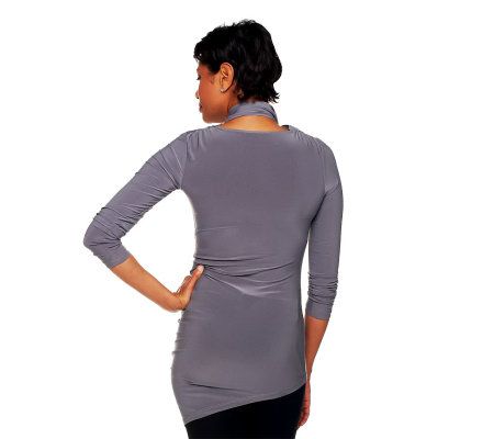 Attitudes by Renee Drape Neck Asymmetrical Hem Top