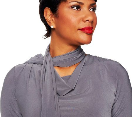 Attitudes by Renee Drape Neck Asymmetrical Hem Top