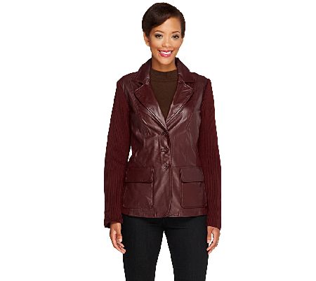 Linea by Louis DellOlio Leather Blazer with Rib Knit Sleeves - A228554