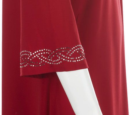 Quacker Factory DreamKnit Trapeze 3/4 Sleeve Top w/ Stone Detail