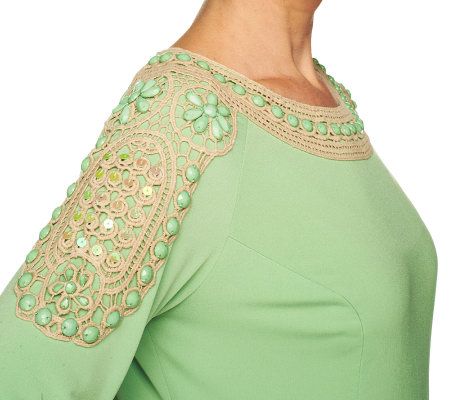 George Simonton Milky Knit 3/4 Sleeve Knit Top Crochet Detail