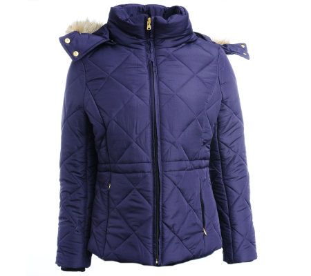 Excelled Ladies Quilted Jacket With Faux FurTrimmed Hood - A246154