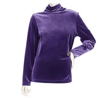 Susan Graver Stretch Velvet Ruched Neck Long Sleeve Turtleneck - A4554