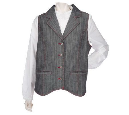 Denim & Co. Menswear Stretch Denim Vest & Mandarin Collar Shirt - A82154