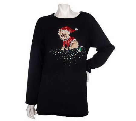 Quacker Factory Jingle Bones Embroidered & Sequin Sweater - A82354